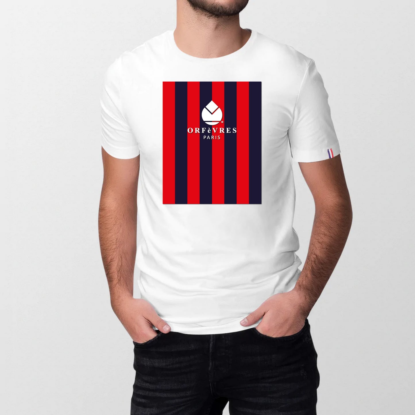 100% organic cotton T-shirt made in France Orfèvres Paris Barrio Blue/Red.