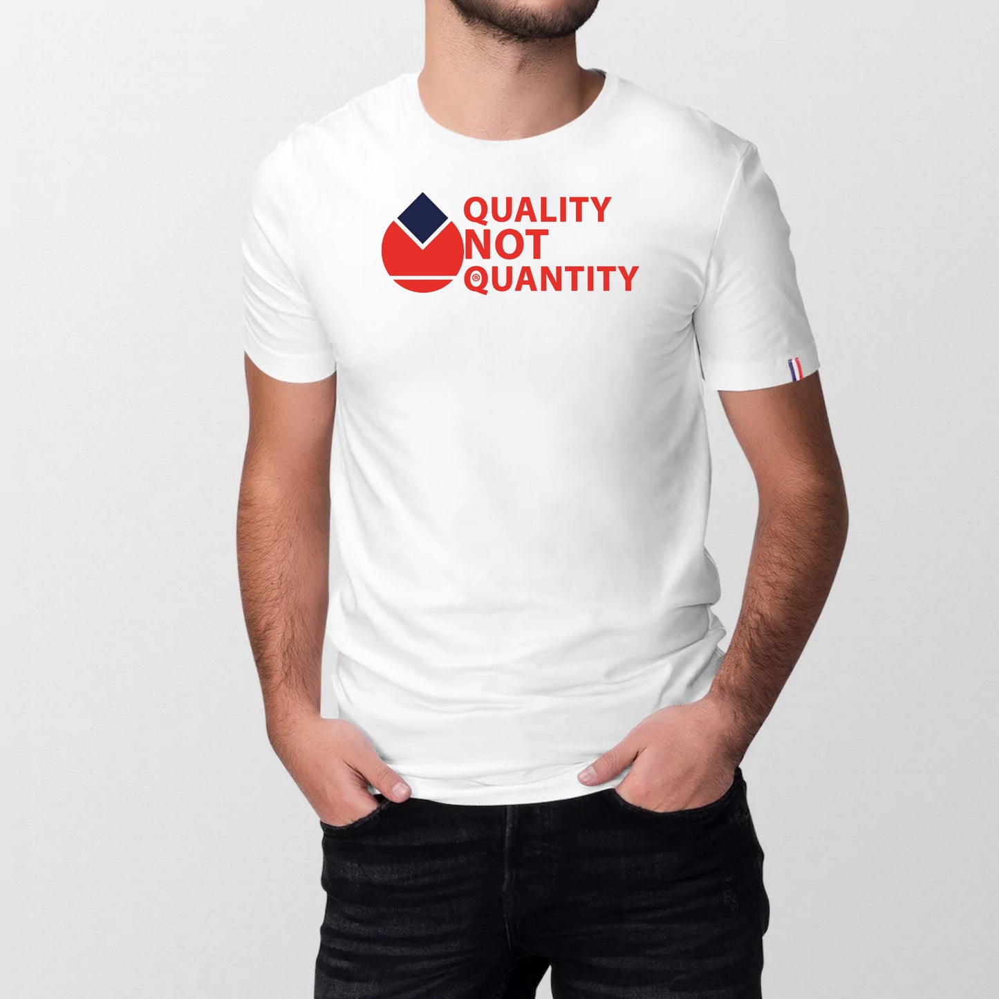 100% organic cotton T-shirt made in France Orfèvres
QUALITY NOT QUANTITY Color Vector.