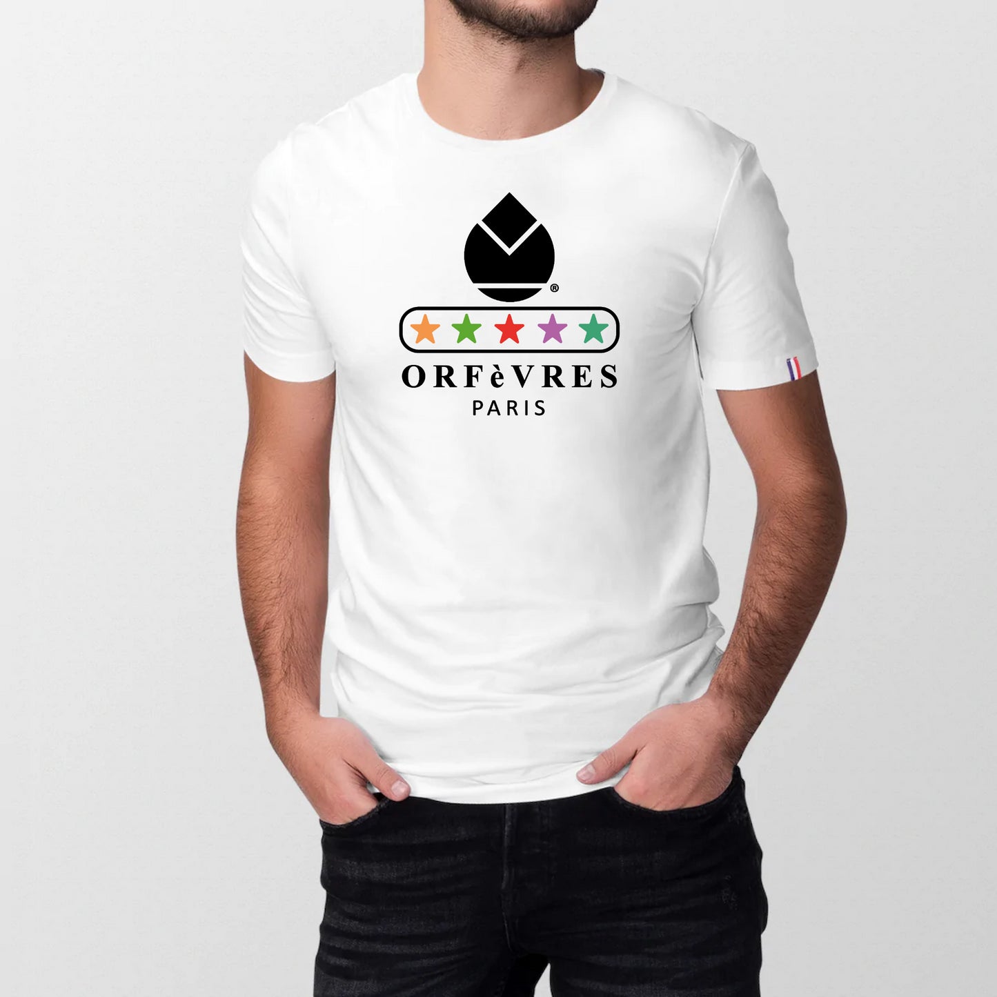 100% organic cotton T-shirt made in France Orfèvres Paris Star multicolor.