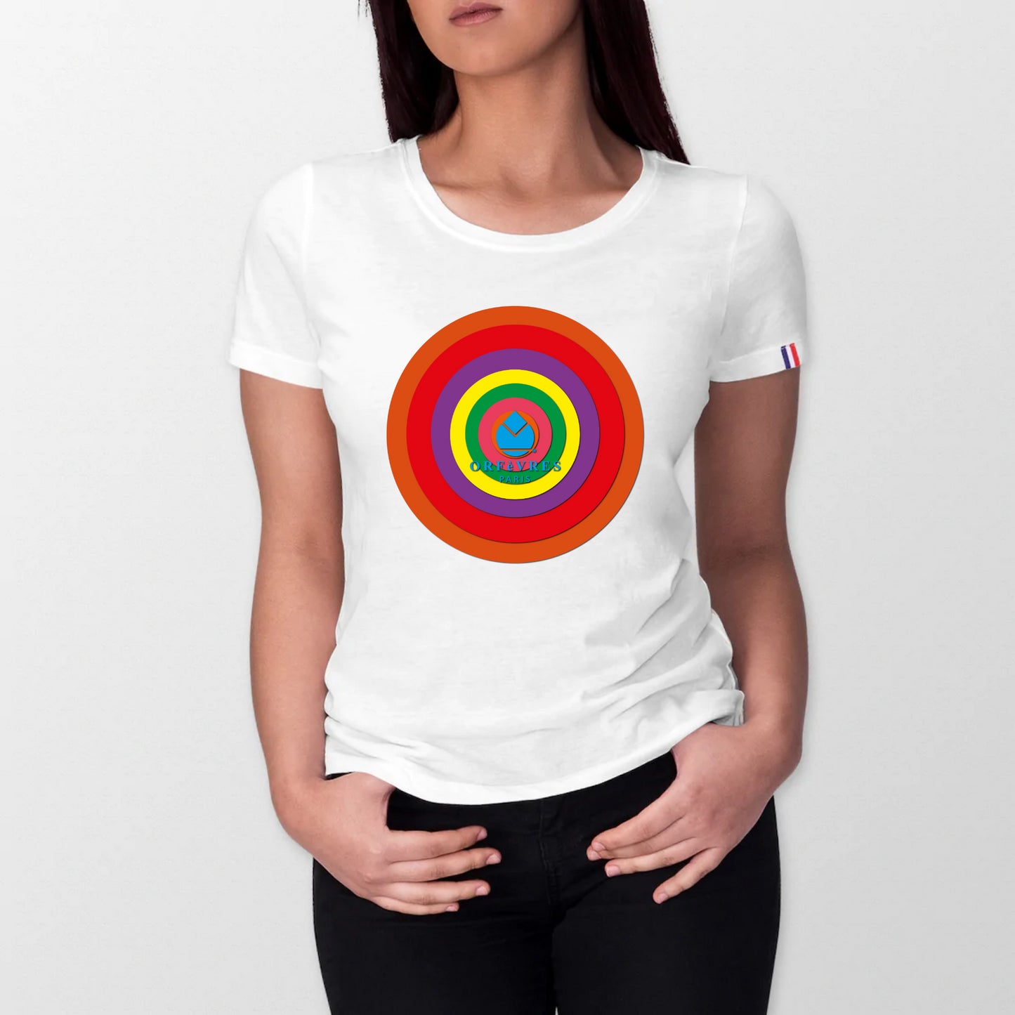 T-shirt 100% coton bio made in France Orfèvres Paris Cercles colors tunes.