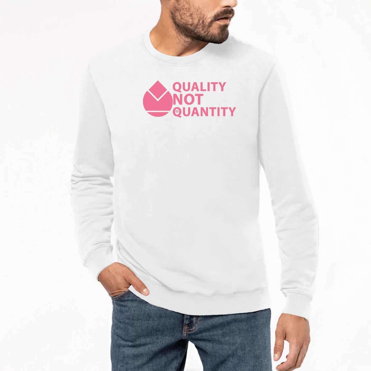 Sweat-shirt Unisexe Premium Orfèvres QUALITY NOT QUANTITY 
Rose.